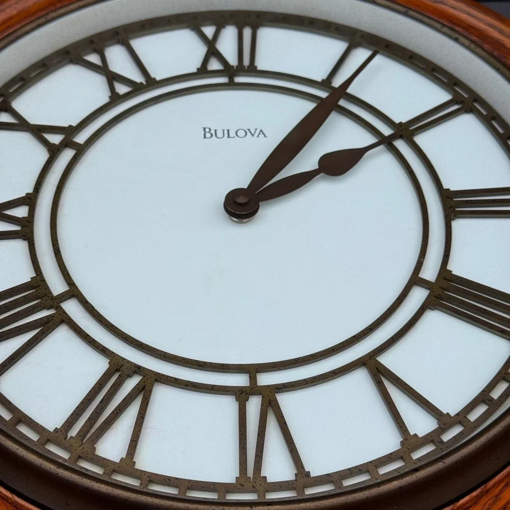 BULOVA Wall Clock Solid Wood Case Raised Roman Numerals 16